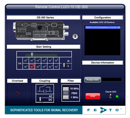 FEMTO Example GUI for LUCI-10 and OE-300